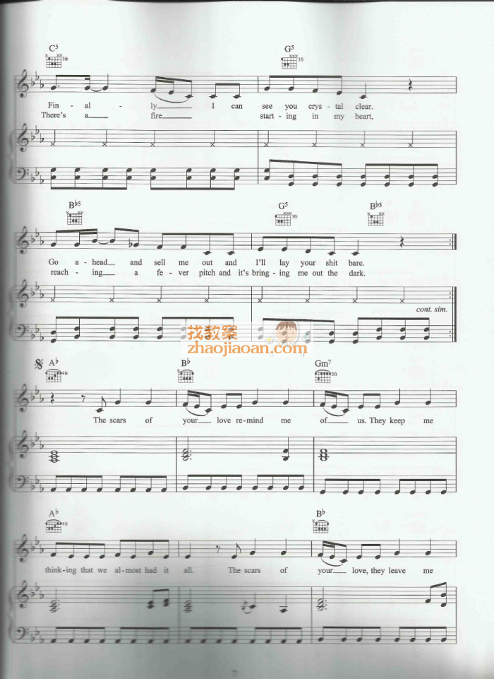 adele阿黛尔 rolling in the deep 钢琴谱 五线谱