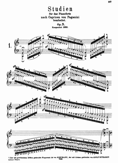 舒曼－帕格尼尼随想曲主题练习曲 Op.3钢琴谱 带指法