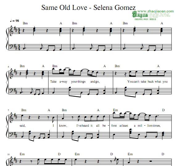 Selena Gomez - Same Old Love钢琴谱