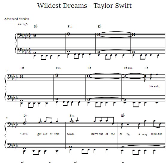 Taylor Swift – Wildest Dreams钢琴谱