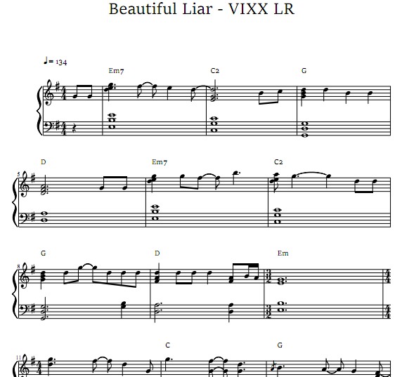 VIXX LR -  Beautiful Liar 钢琴谱