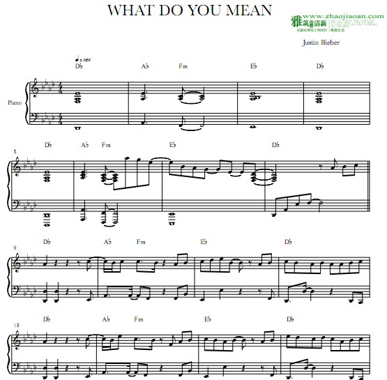 Justin Bieber What Do You Mean钢琴谱