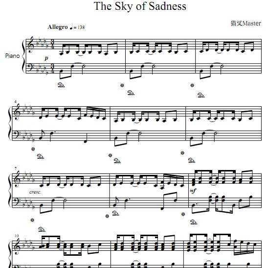 猫叉Master The Sky of Sadness钢琴谱