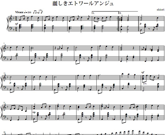 麗しきエトワールアンジュ钢琴谱 etoile anges