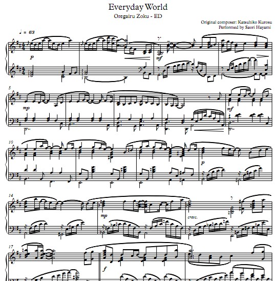 Oregairu Season 2 Everyday World piano sheet