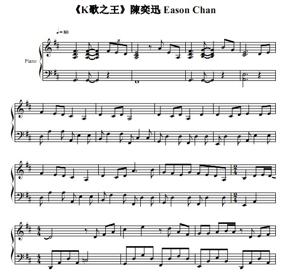 陈奕迅 K歌之王钢琴谱