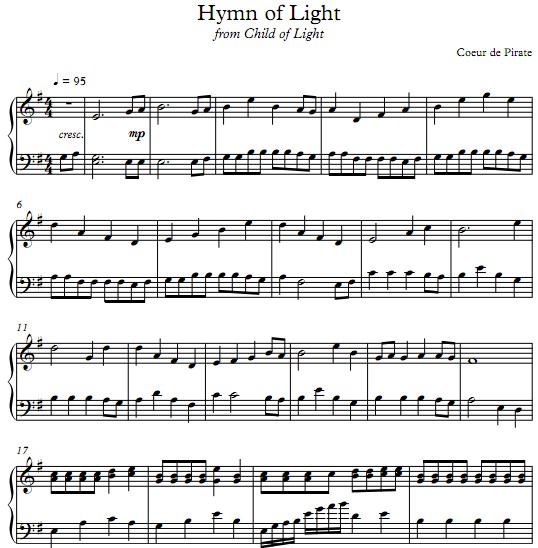 光之子Child of Light - Hymn of Light钢琴谱