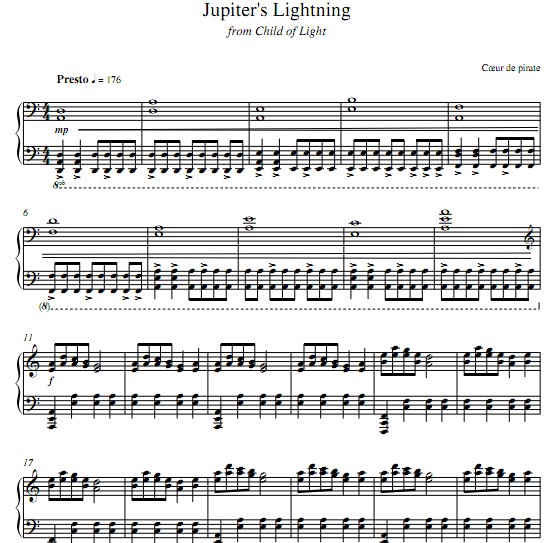 光之子Child of Light - Jupiter's Lightning钢琴谱