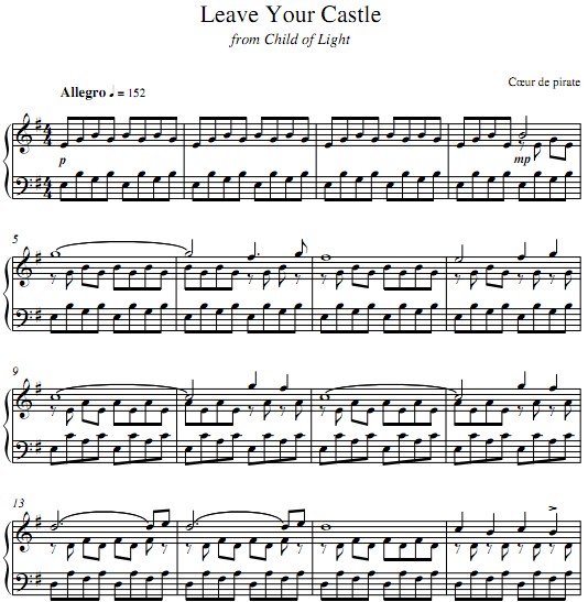 光之子Child of Light - Leave Your Castle钢琴谱