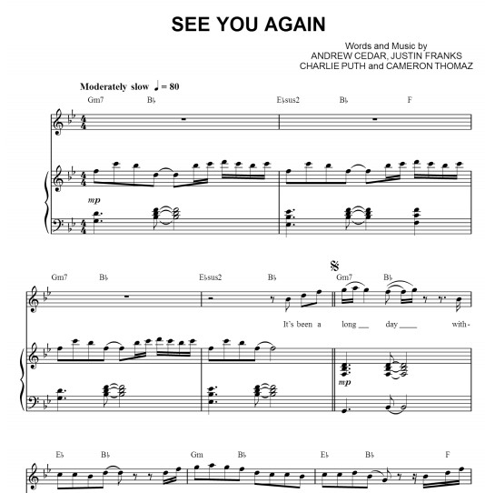 Wiz Khalifa — See You Again钢琴谱