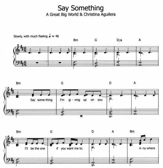 A Great Big World & Christina Aguilera — Say Something钢琴谱