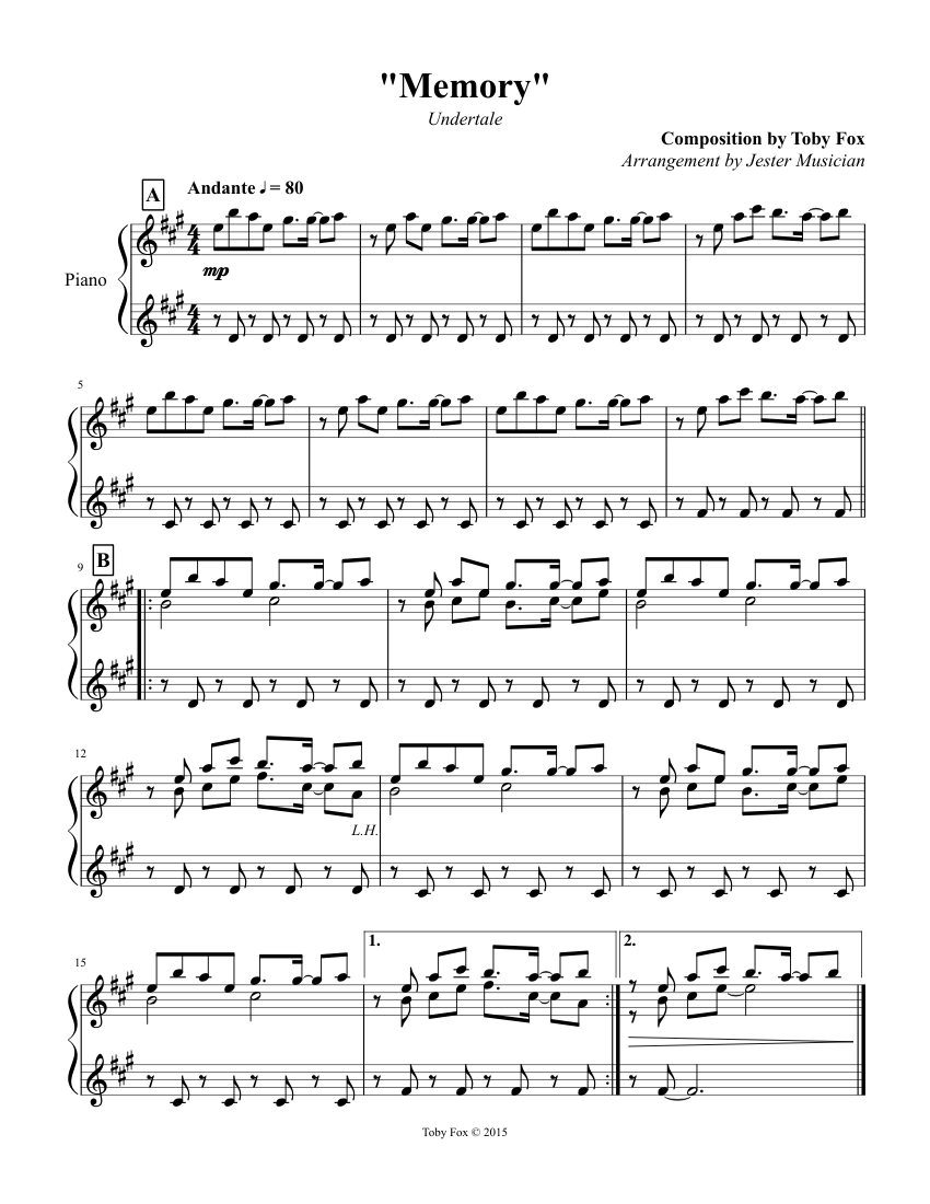 传说之下Undertale Memory钢琴谱