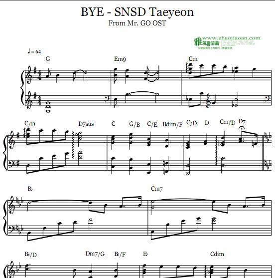 泰妍TaeYeon- Bye钢琴谱