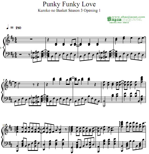 黑子的篮球第三季Punky Funky Love钢琴谱