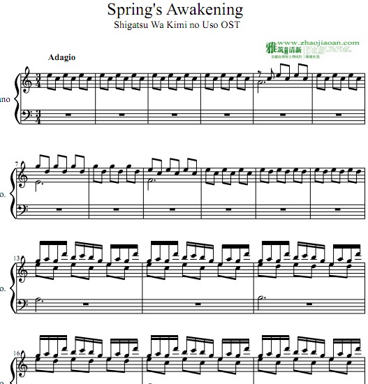 四月是你的谎言Spring's Awakening钢琴谱