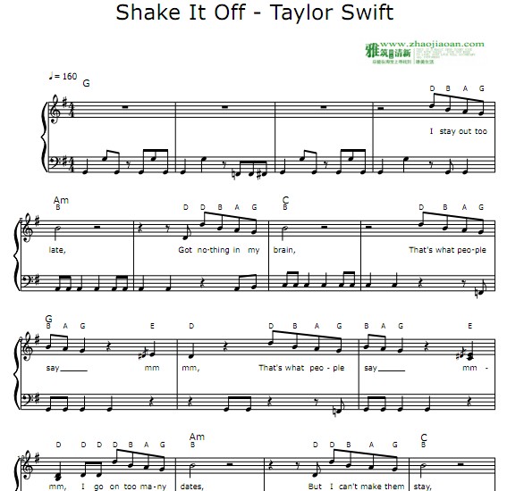 Taylor Swift–Shake It Off 钢琴谱