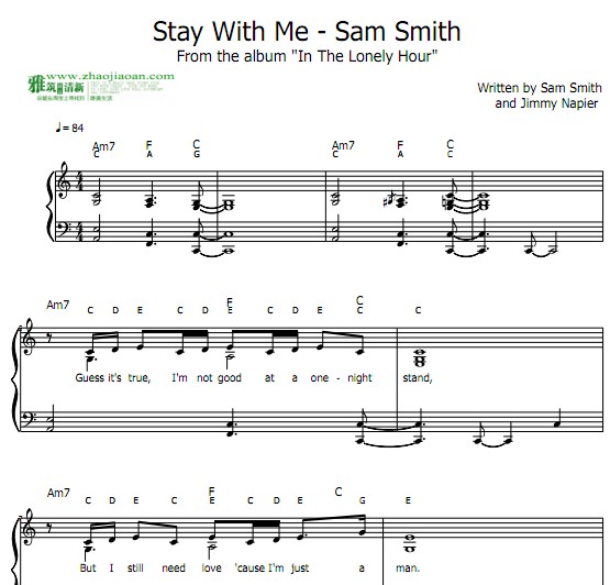 Sam Smith - Stay With Me钢琴谱