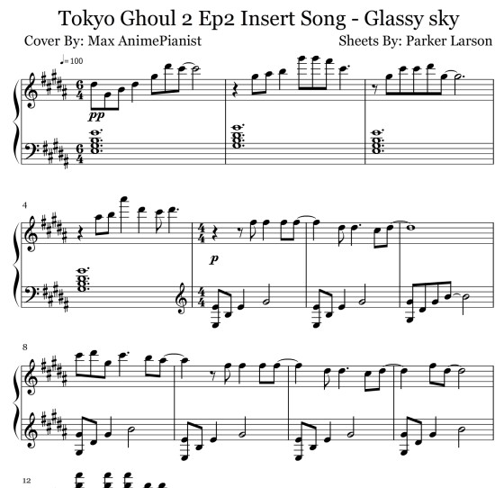 东京食尸鬼Glassy sky钢琴谱