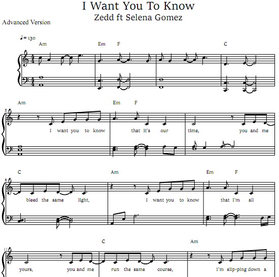 I Want You To Know钢琴谱