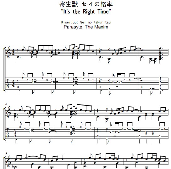 寄生兽It's the Right Time吉他谱