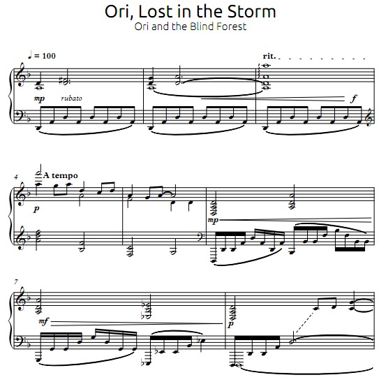 奥日与迷失森林ori, lost in the storm钢琴谱