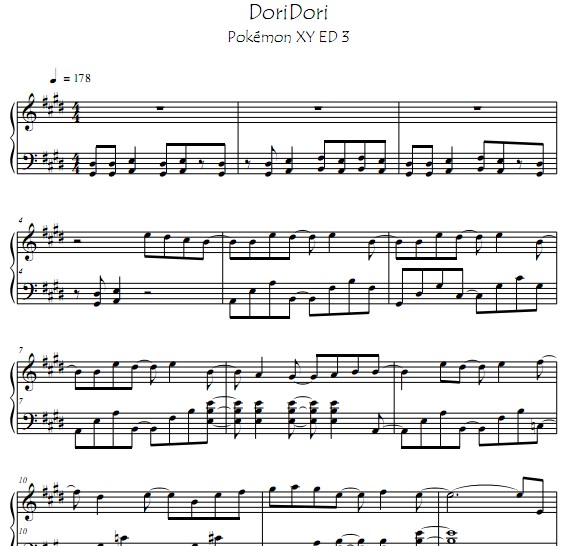 Pokémon XY ED3片尾曲 DoriDori钢琴谱