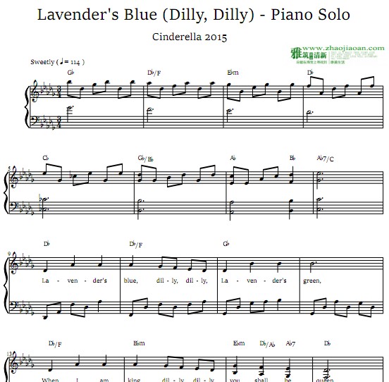 灰姑娘2015电影插曲lavendersblue钢琴谱