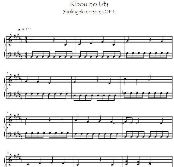 食戟之灵Kibou no Uta钢琴谱