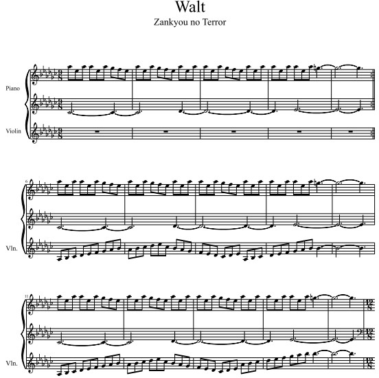 恐怖残响/东京残响Walt钢琴小提琴合奏谱