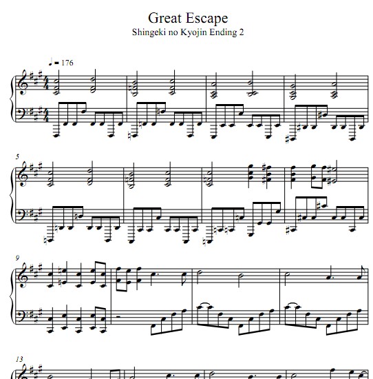 进击的巨人 ED2 - Great Escape钢琴谱