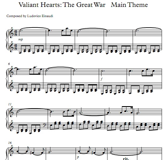 勇敢的心:世界大战(Valiant Hearts:The Great War)钢琴谱
