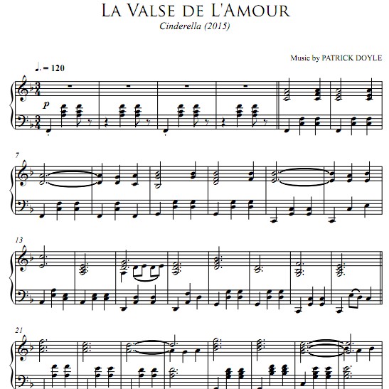 Cinderella灰姑娘 (2015)La Valse de L'Amour钢琴谱