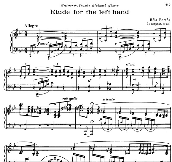 巴托克左手练习钢琴谱 Etude for the left hand