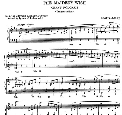肖邦 李斯特艺术歌曲The Maiden’s Wish 钢琴谱