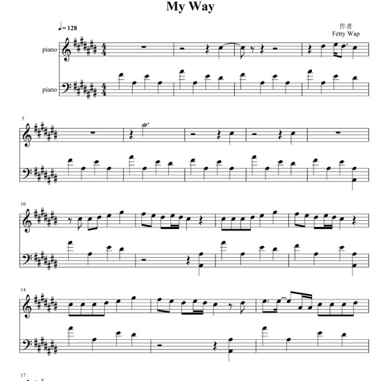 Fetty Wap ft. Monty –  My Way钢琴谱