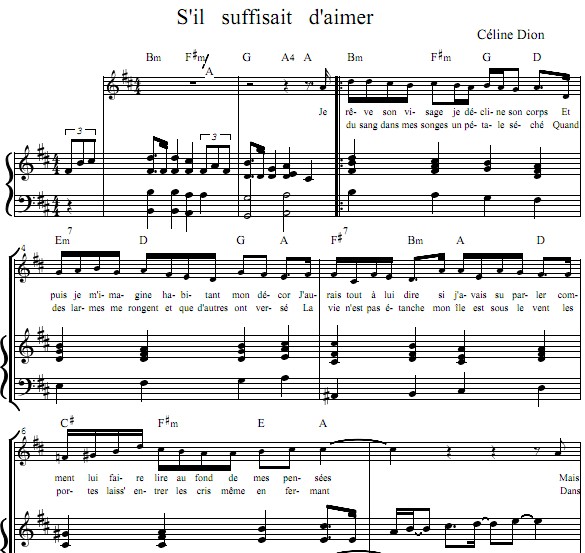 席琳迪翁s'il suffisait d'aimer(如果爱已足够)钢琴谱