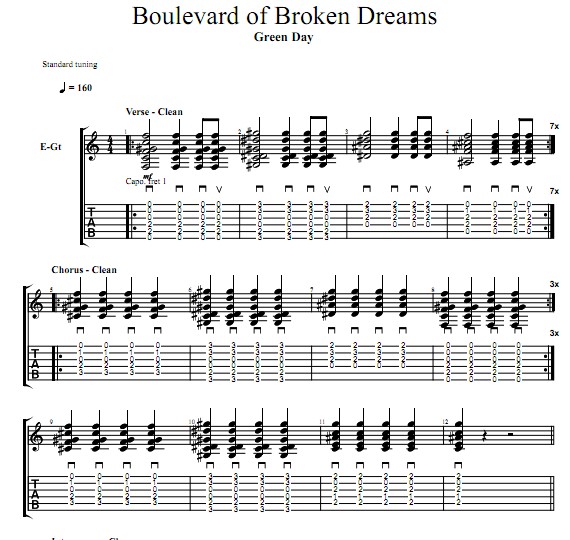 Green Day - Boulevard of Broken Dreams吉他谱